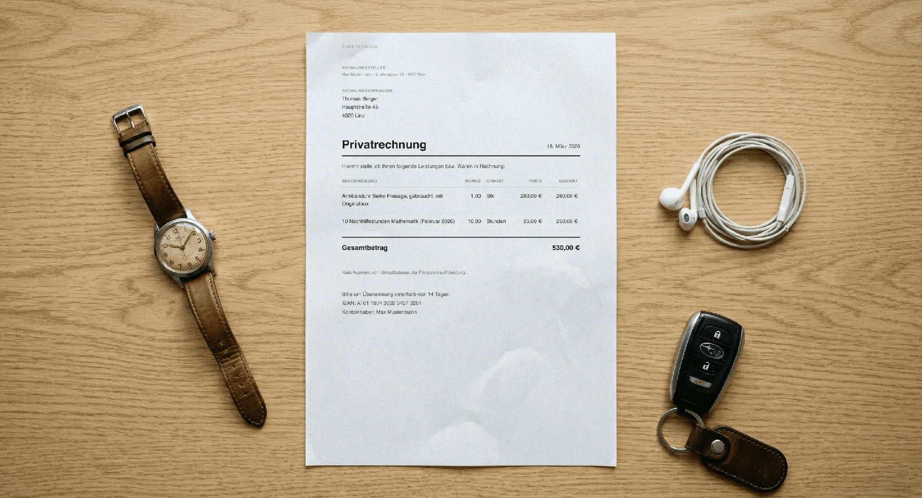 Privatrechnung schreiben in Österreich - Angaben & Vorlage